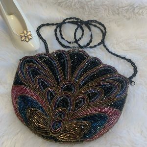 Vintage design black beaded crossbody ladies bag LNWOT +++